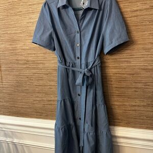 Allegra K Blue Midi Dress with Tie Waist